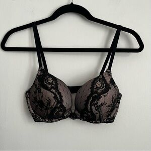 Victoria’s Secret VS Dream Angels Push Up Lace Nude Black Y2K Sexy Bra 32D